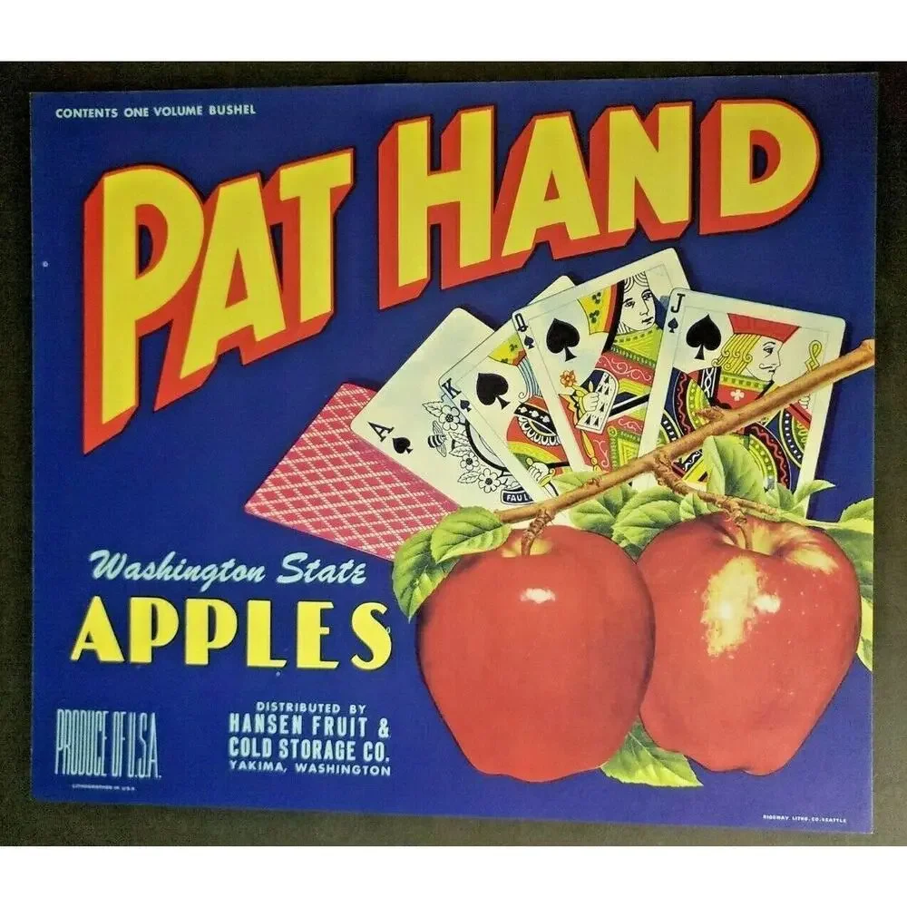 Vintage Pat Hand Original‎ 1940s Yakima, WA Washington Apples Crate Label WS8D